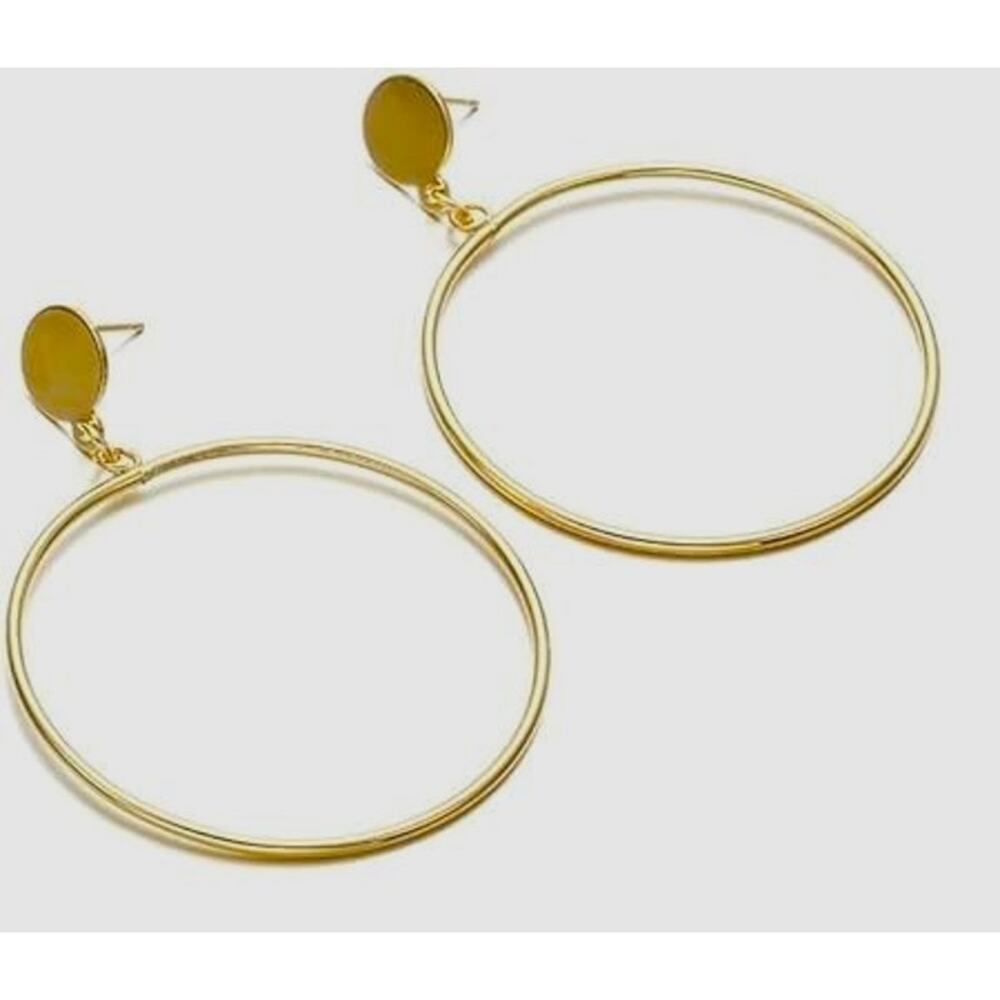 Gold Round Drop Earrings - Light Weight Earrings - Picture 3 of 4
